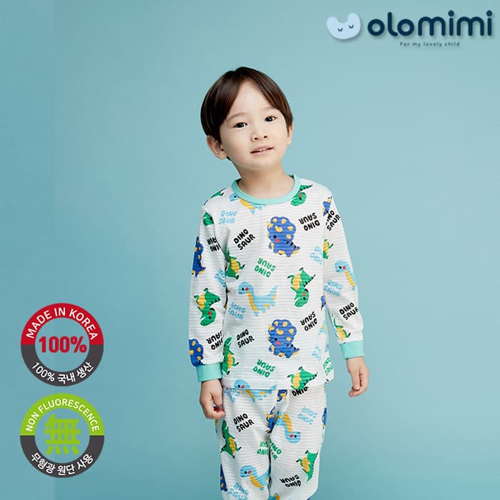 _OLOMIMI_ KOREA 22SS Kids Pajamas_sleepwear_Long_sleeves Jacquard_Little Dino